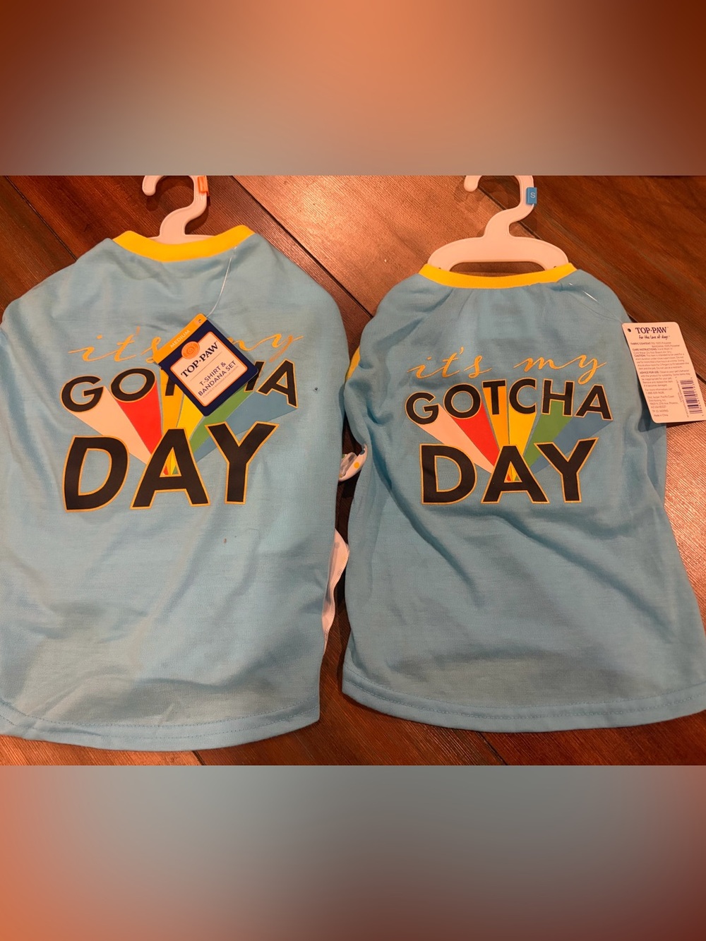 2 Top Paw Light Blue "It's My Gotcha Day" Dog Puppy Cat Top and Bandanna NWT
